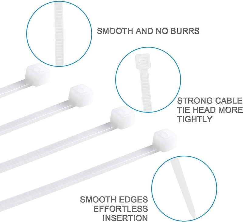 Duravel 20CM Cable Ties White (100 Pack) - Heavy Duty Nylon Plastic Zip Ties with 18LBS Tensile Strength - Image 4